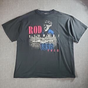 Vintage Rod Stewart's 1996 "In the Round" black graphic tour tee shirt
